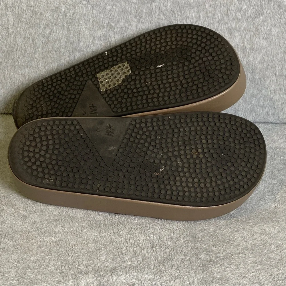 H&M Platform Slide Sandals Women's Size 40 US 9‎ Taupe Brown Padded Chunky EUC